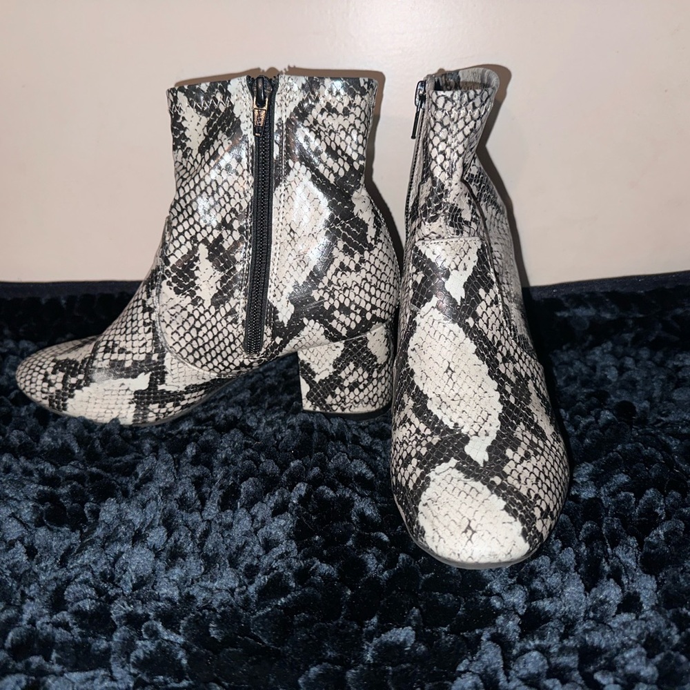 Snake print faux leather booties